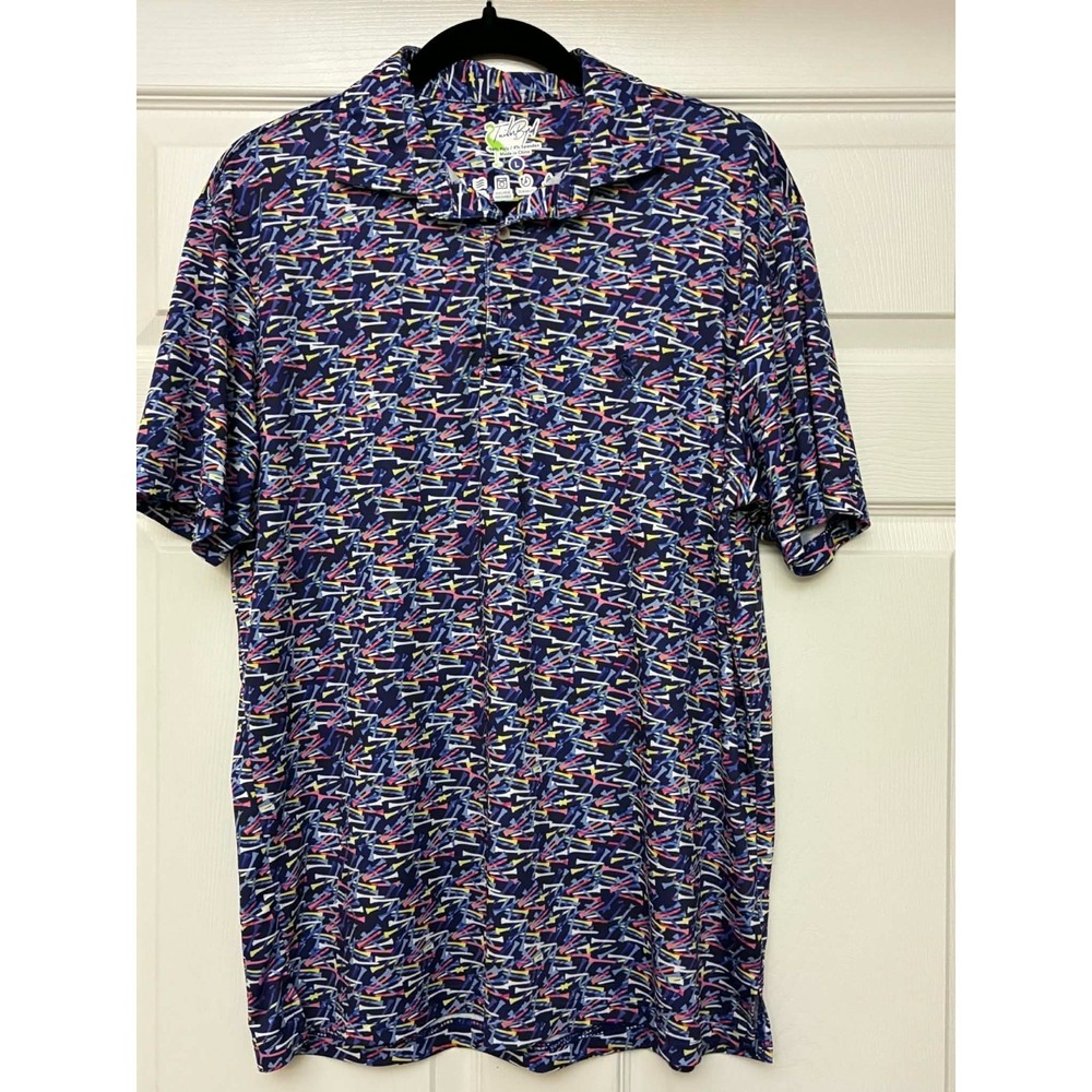 TailorByrd Men's Golf Polo Shirt L Abstract Print Stretch Moisture Wicking SPF30